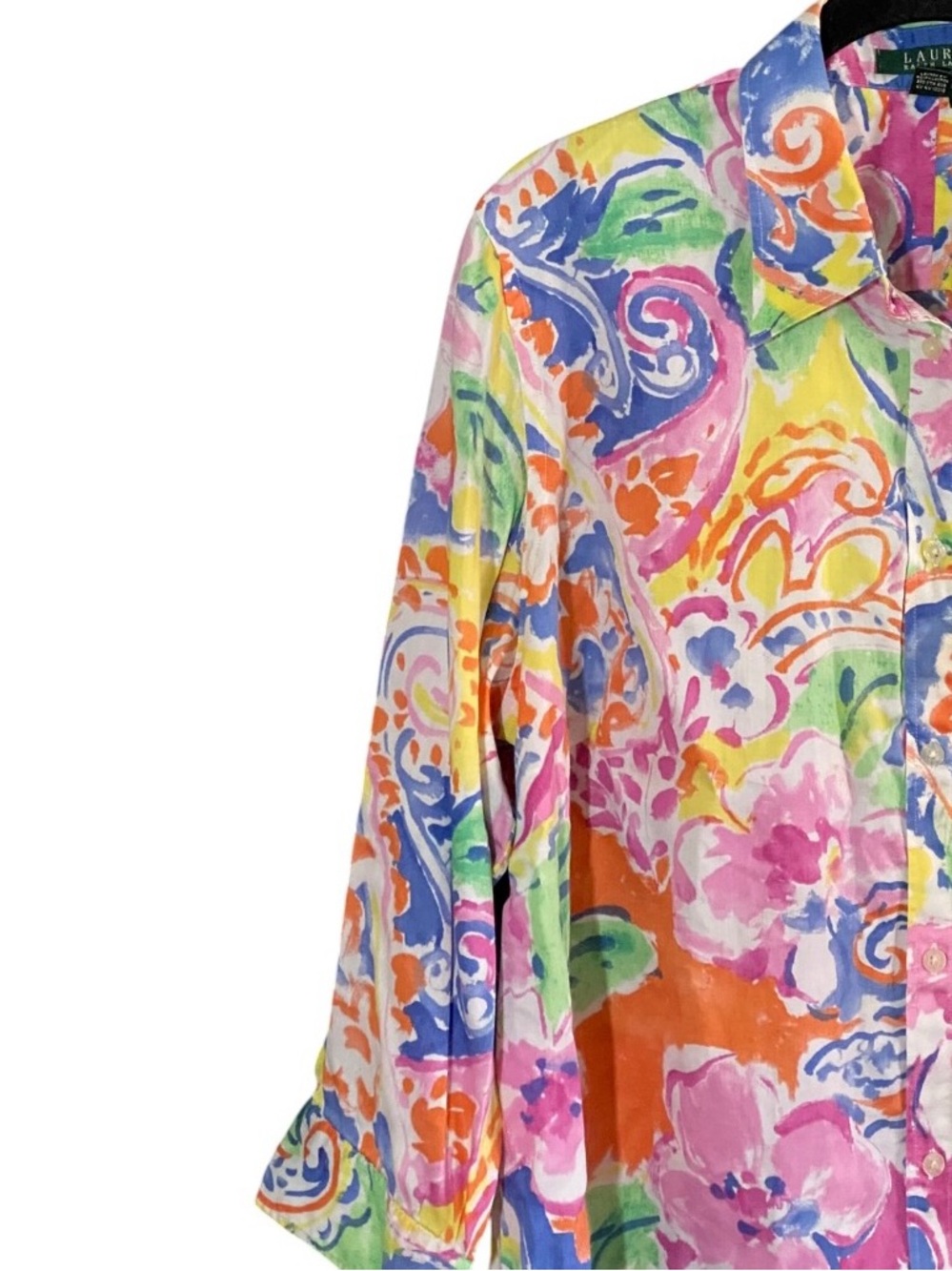 Lauren Ralph Lauren Floral Paisley Shirt 1X Colorful Cotton Button Up Artsy - Picture 3 of 6